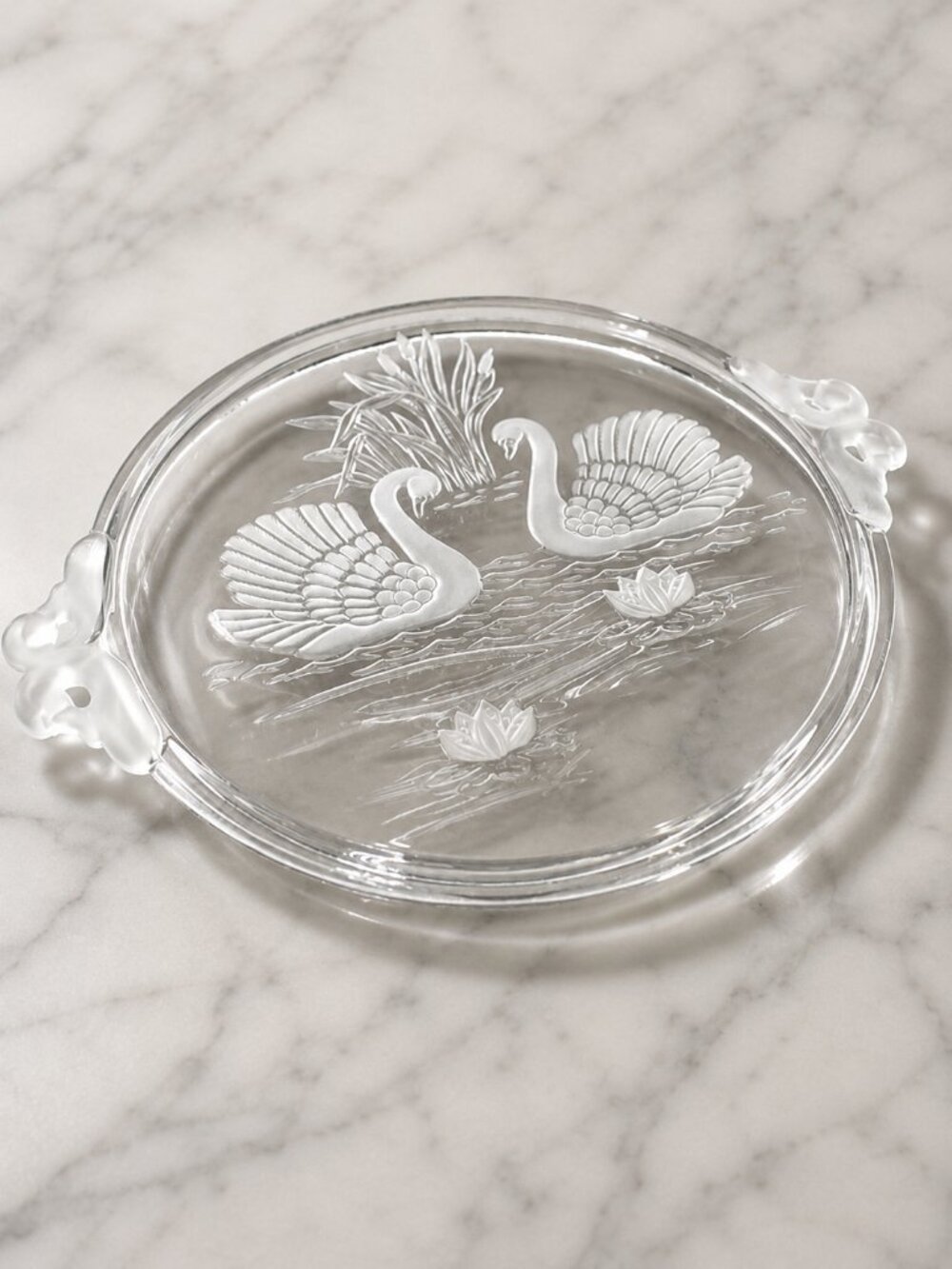 Vintage Mikasa Walther Crystal Swan Platter Frosted Glass Serving Tray 15"